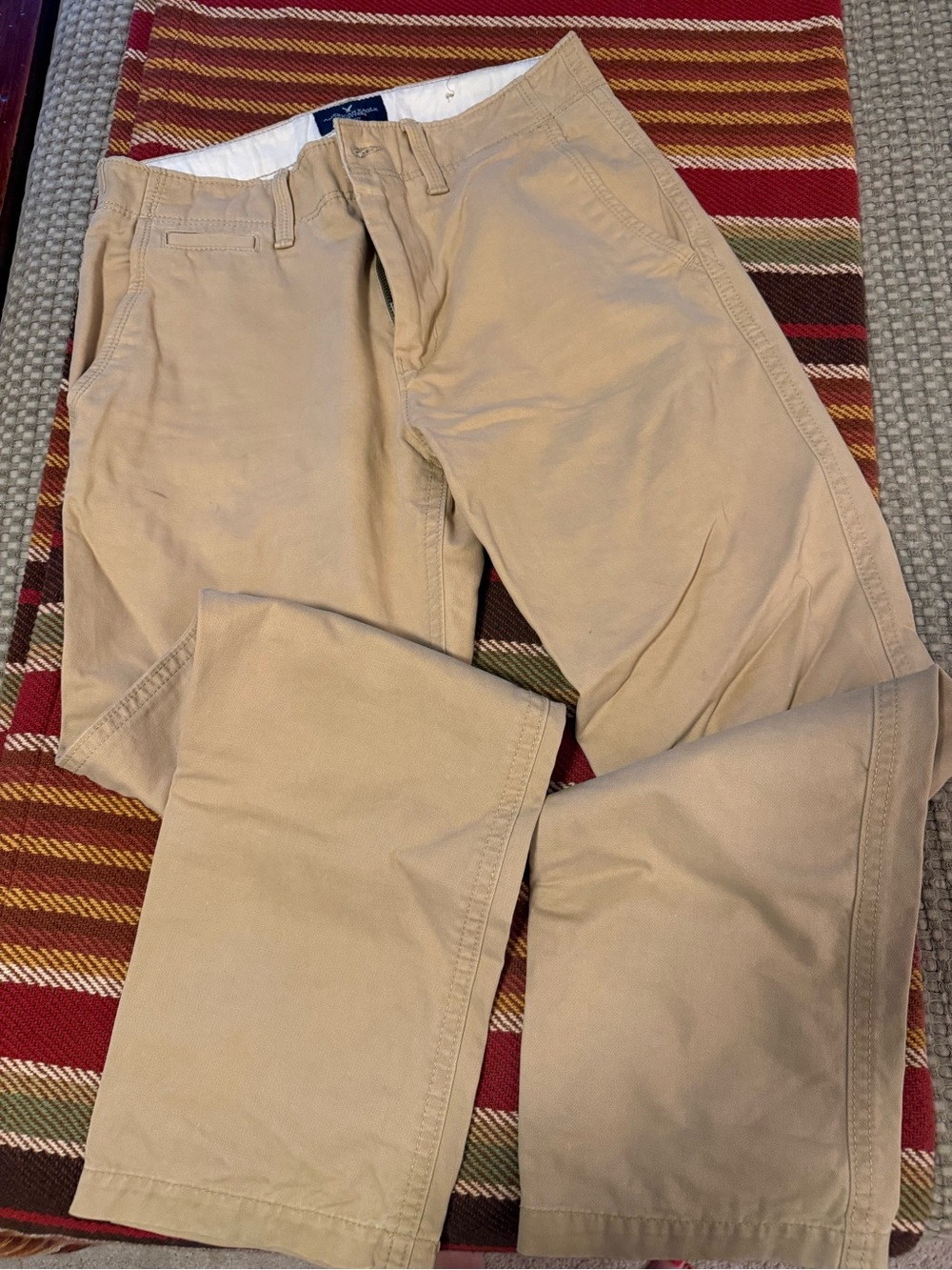 American Eagle Khaki Cotton Chino Pants - Relaxed Straight